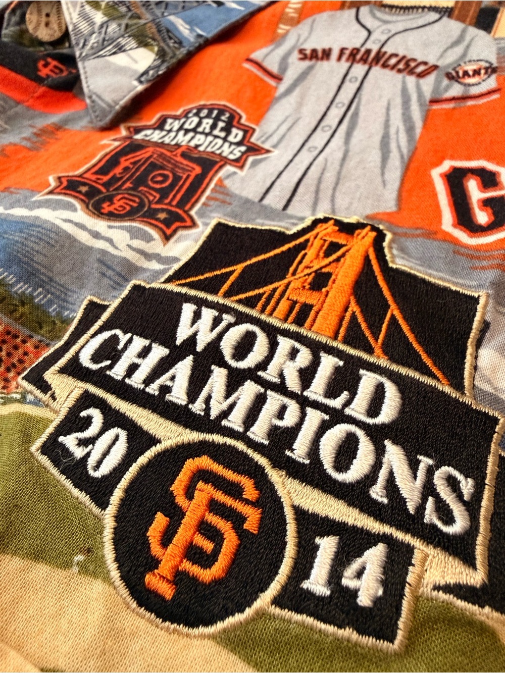 SF Giants 2014 World Series Champion Spooner Aloha Hawaiian Shirt Men’s L MLB